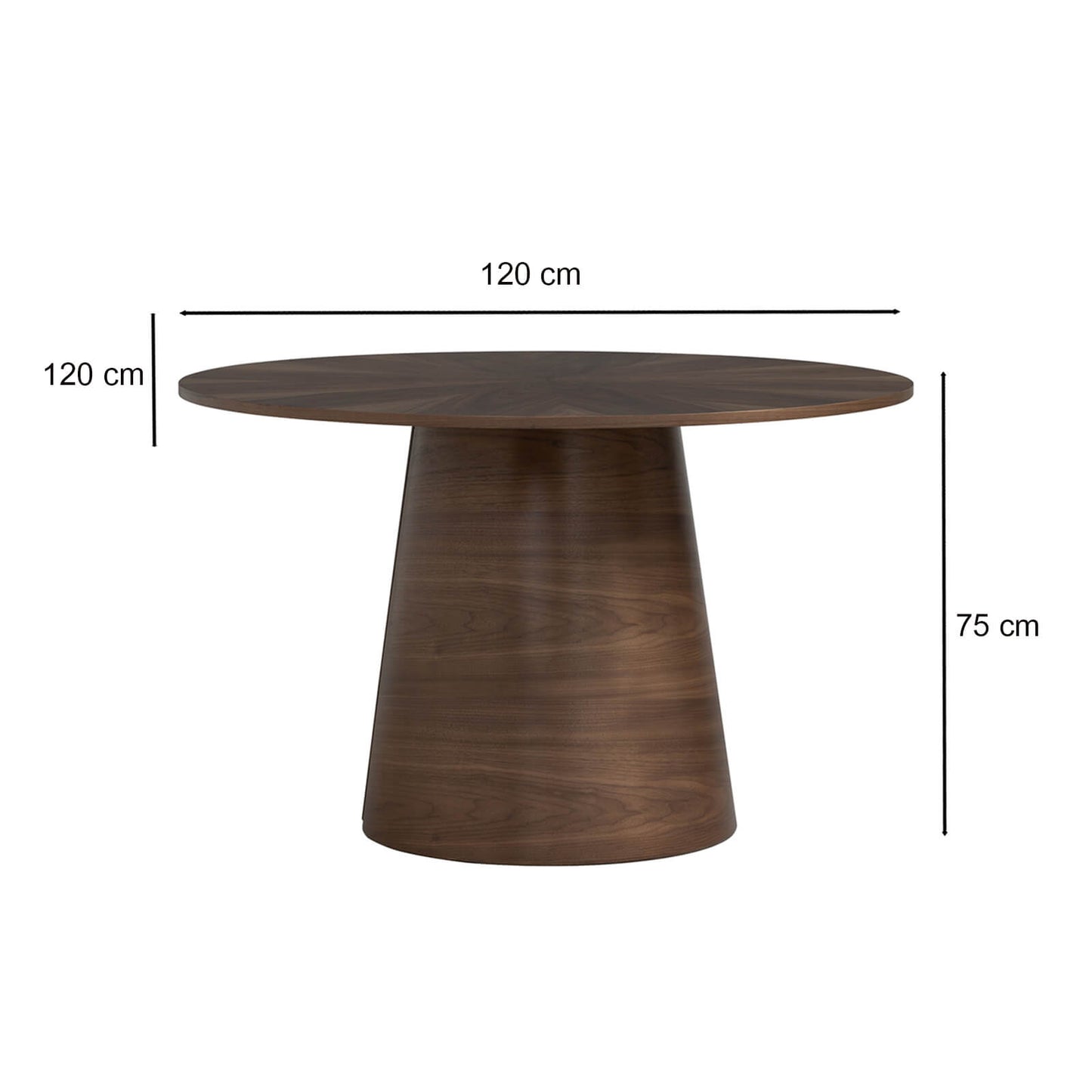 Adan | Modern 1.2m Walnut Wooden Round Dining Table | Walnut