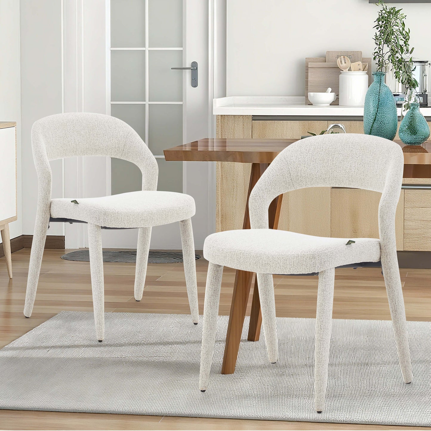 Akira | Modern Stone Beige Fabric Dining Chairs | Set Of 2 | Stone