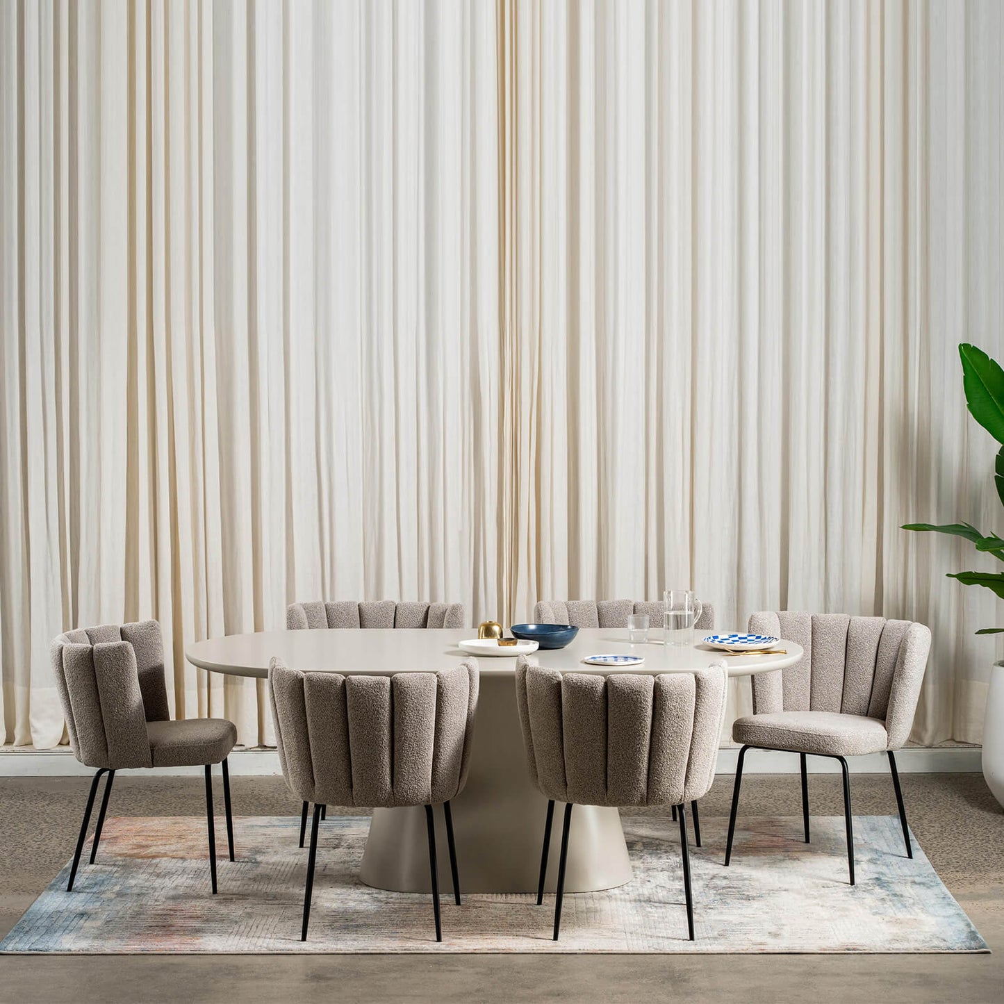 Alto | Modern Latte Beige Boucle Fabric Dining Chairs | Set Of 2 | Beige