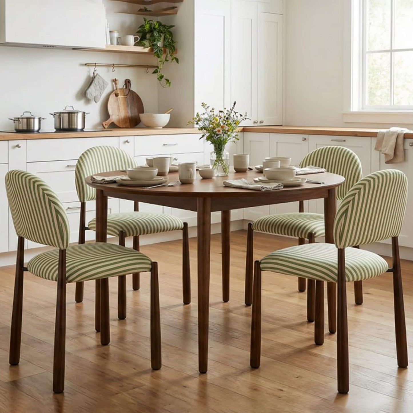 Amalfi Coastal Modern Metal Autumn Fabric Dining Chairs | Moss