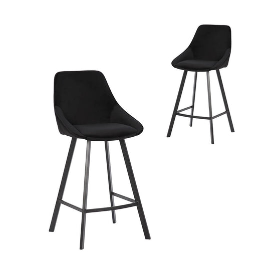 Contemporary Black Velvet Bar Stools | Set of 2