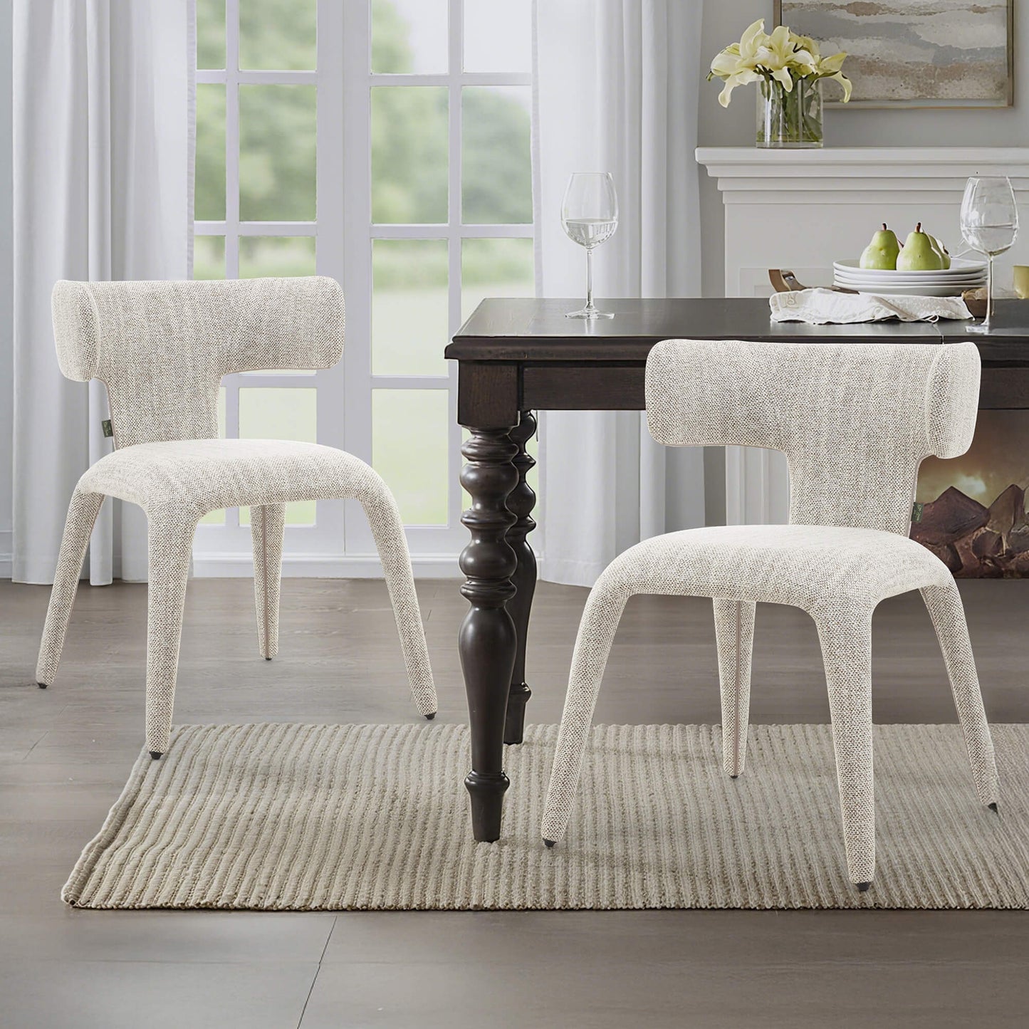 Amira | Mid Century Cream Coffee Fabric Dining Chairs | Set Of 2 | Coffee