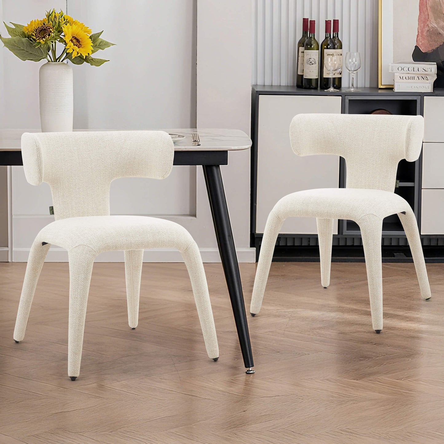 Amira | Mid Century Cream Coffee Fabric Dining Chairs | Set Of 2 | Cream