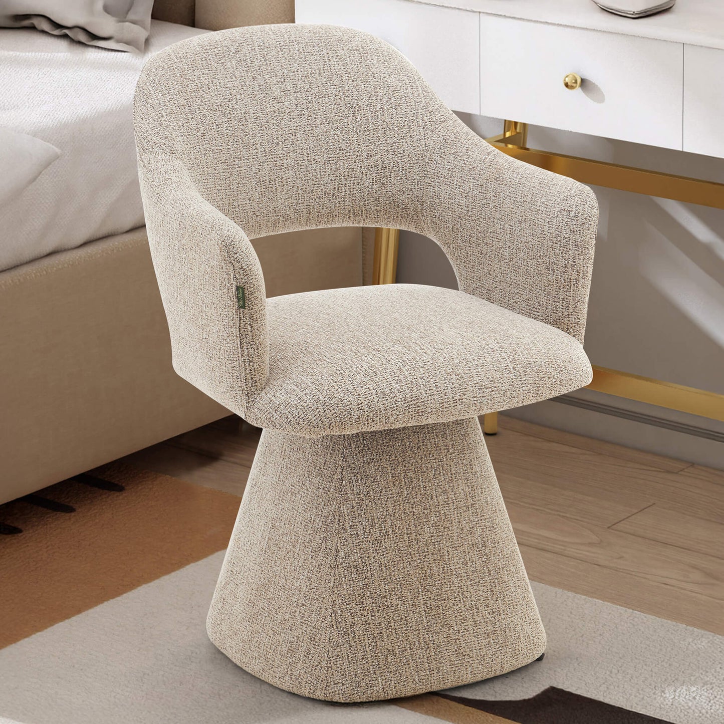Arcadia | Modern 360 Swivel Desert Taupe Pine Green Fabric Dining Chair With Arms | Desert Taupe