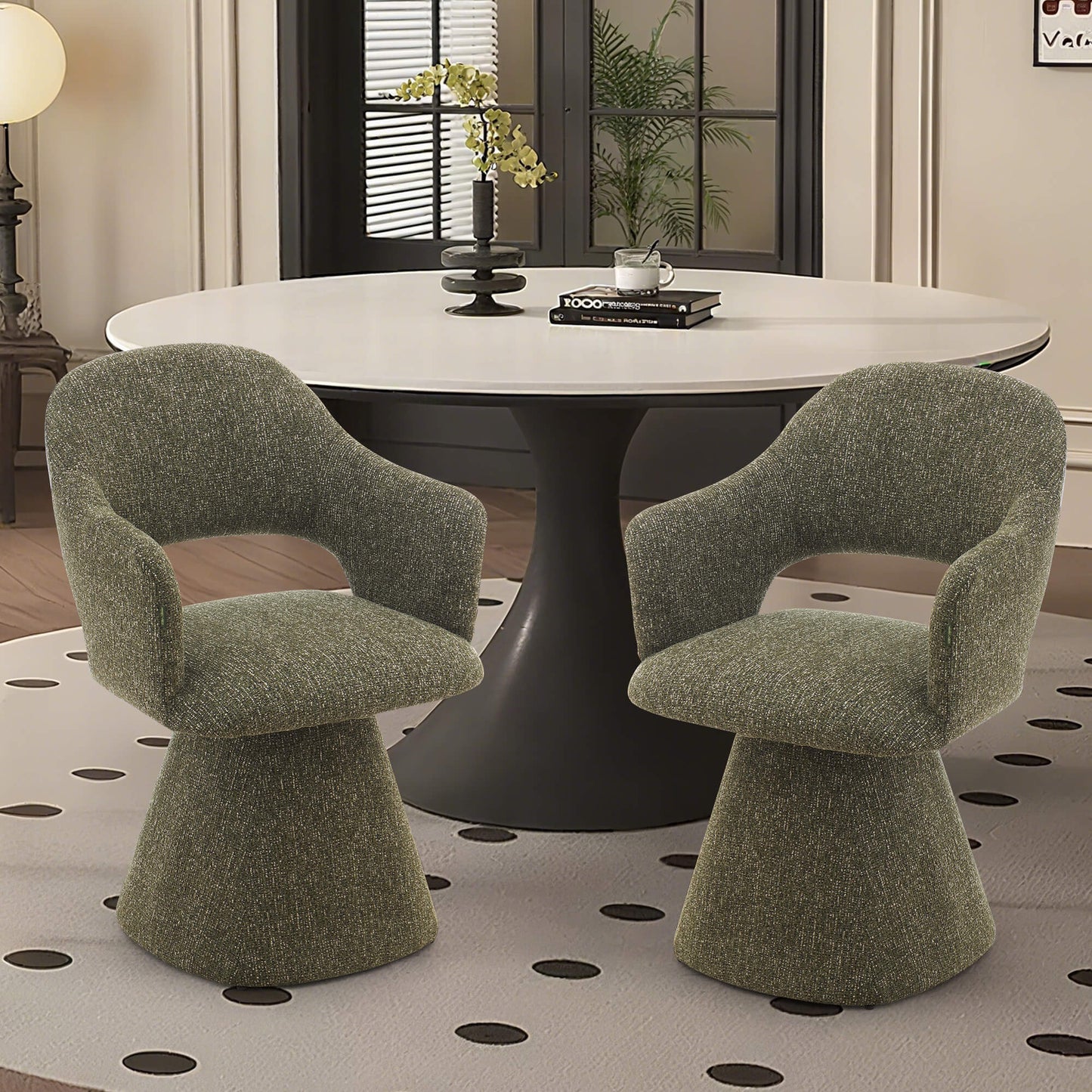 Arcadia | Modern 360 Swivel Desert Taupe Pine Green Fabric Dining Chair With Arms | Pine Green