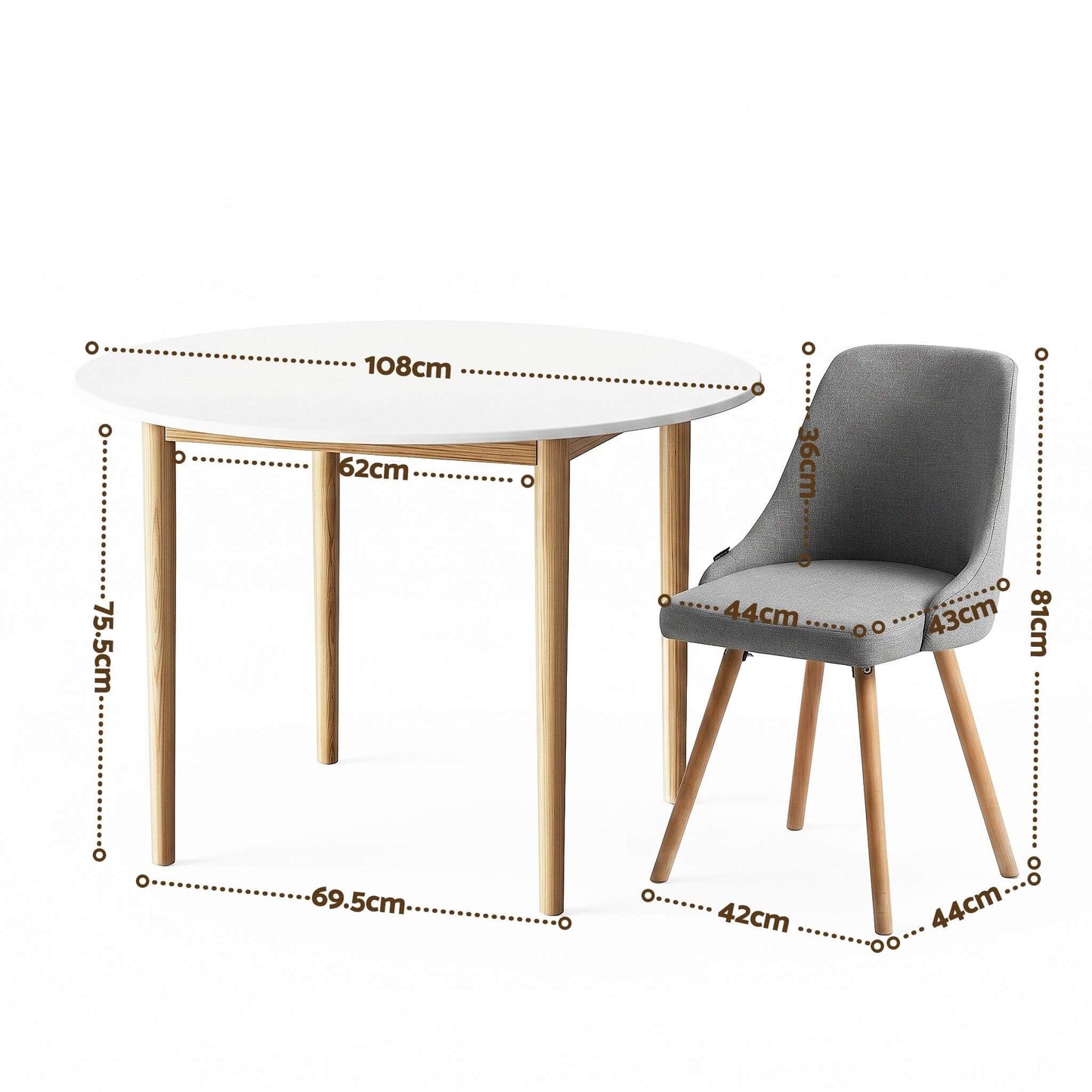 Aspire Cobberas | Grey Fabric Modern White Wooden 4 Seater Round Dining Table Set | Grey