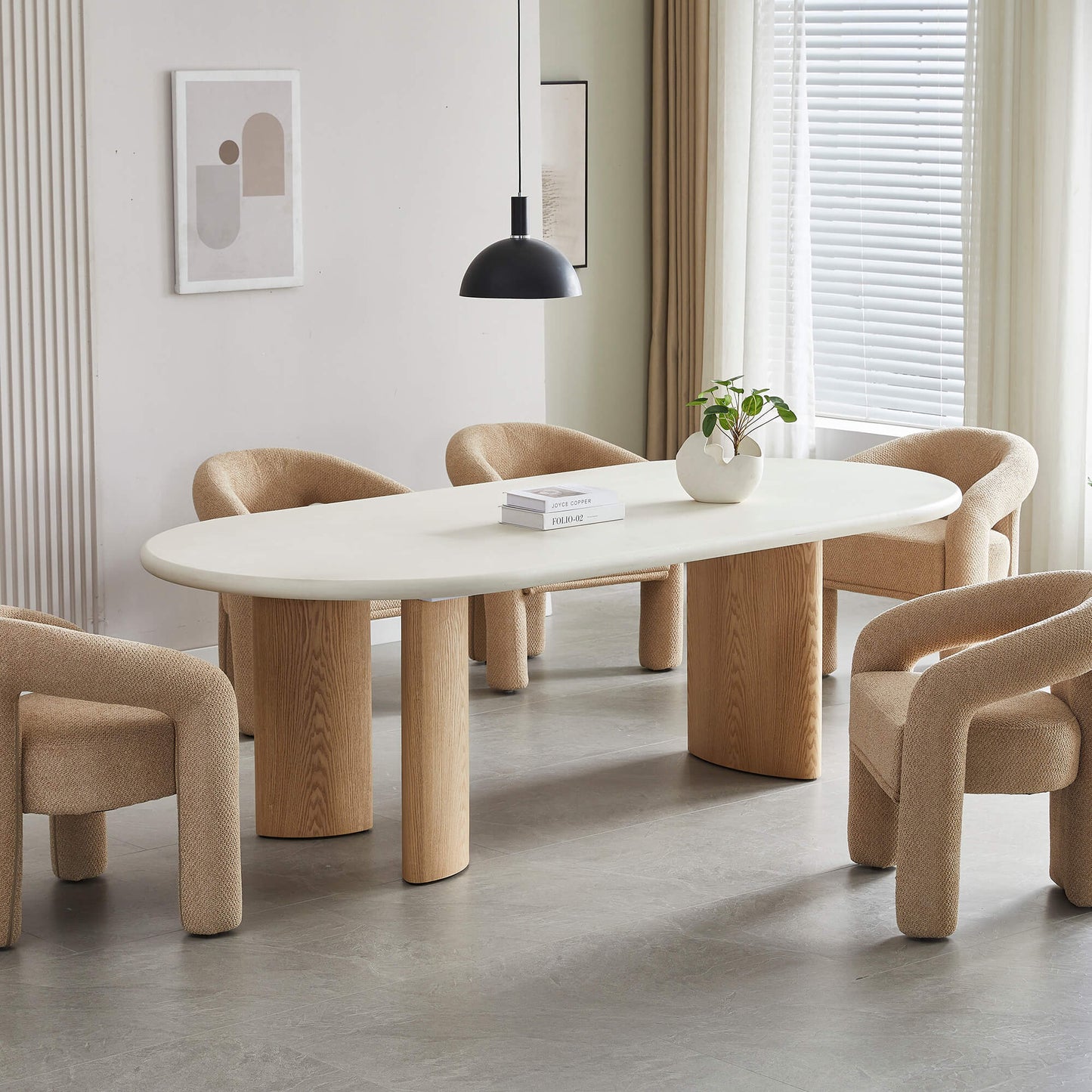 Astra | Coastal Industrial Pebble 2.4m Wooden Oval Dining Table | Pebble