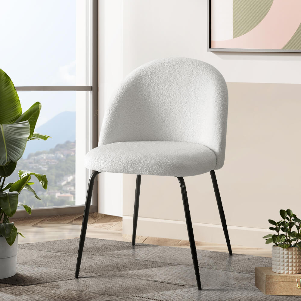 Ballina | Modern White Boucle Fabric Metal Dining Chairs | Set Of 2