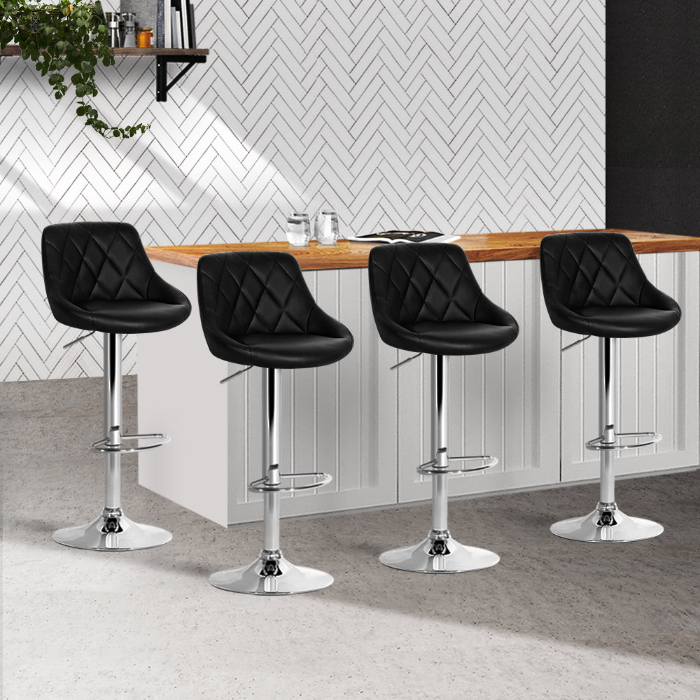 Balmain | Modern Swivel Metal Black PU Leather Bar Stools | Set Of 4