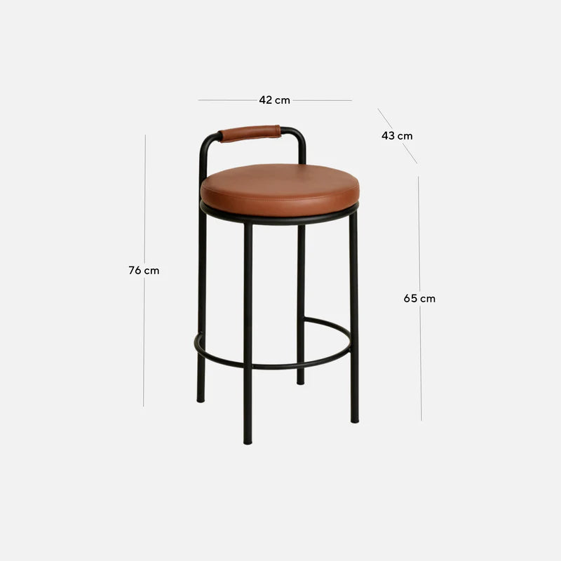 Bayonne | Modern Metal Brown Grey PU Leather Fabric Bar Stools | Brown