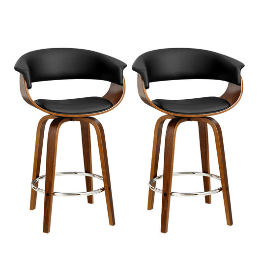 Bergen | Modern Swivel Walnut Wooden PU Leather Bar Stools | Set of 2