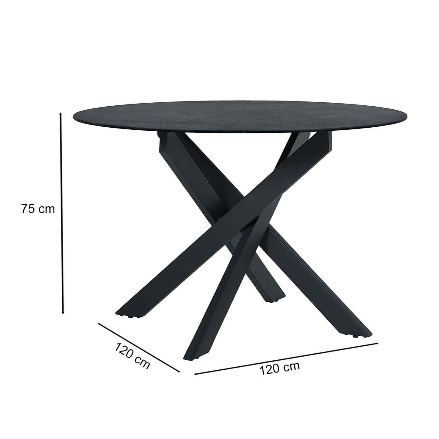Berkshire | Modern Metal 1.2m Stone Glass Grey Round Dining Table | Grey