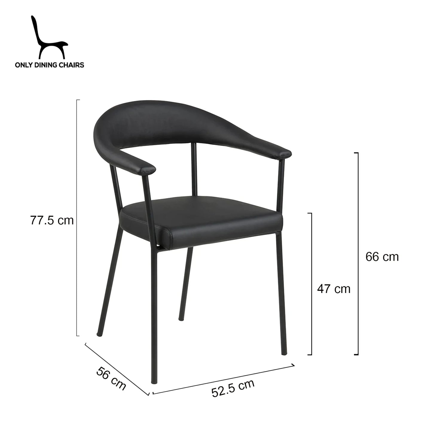 Berrara | Modern Metal Black PU Leather Dining Chairs With Arms