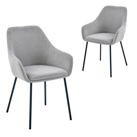 Bradman | Contemporary Oat Grey Fabric Dining Chairs With Arms | Set Of 2 | Grey