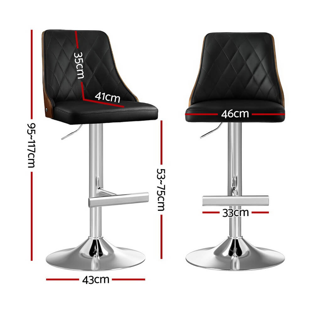 Braun | Modern Wood Swivel PU Leather Adjustable Bar Stools | Set Of 2 | Black