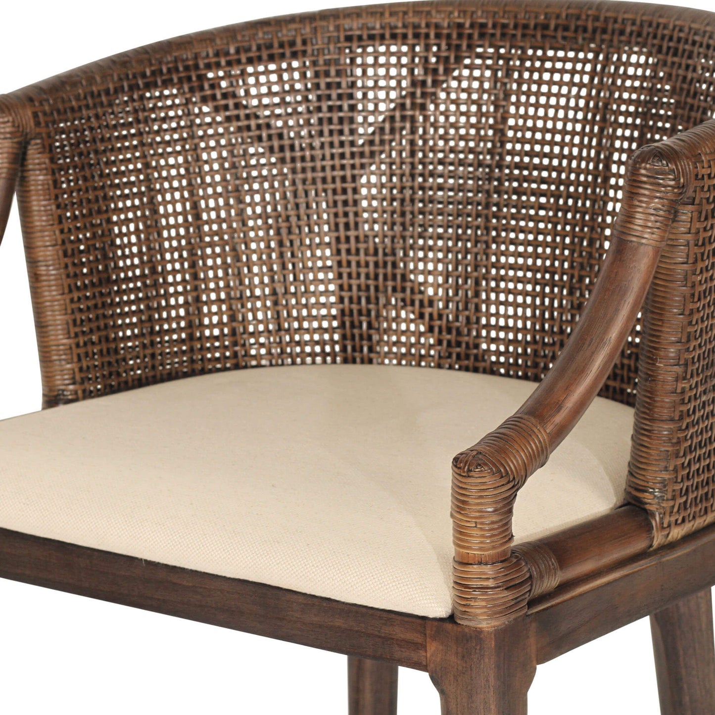 Coastal Wooden Dark Brown Rattan Bar Stool | Dark Brown
