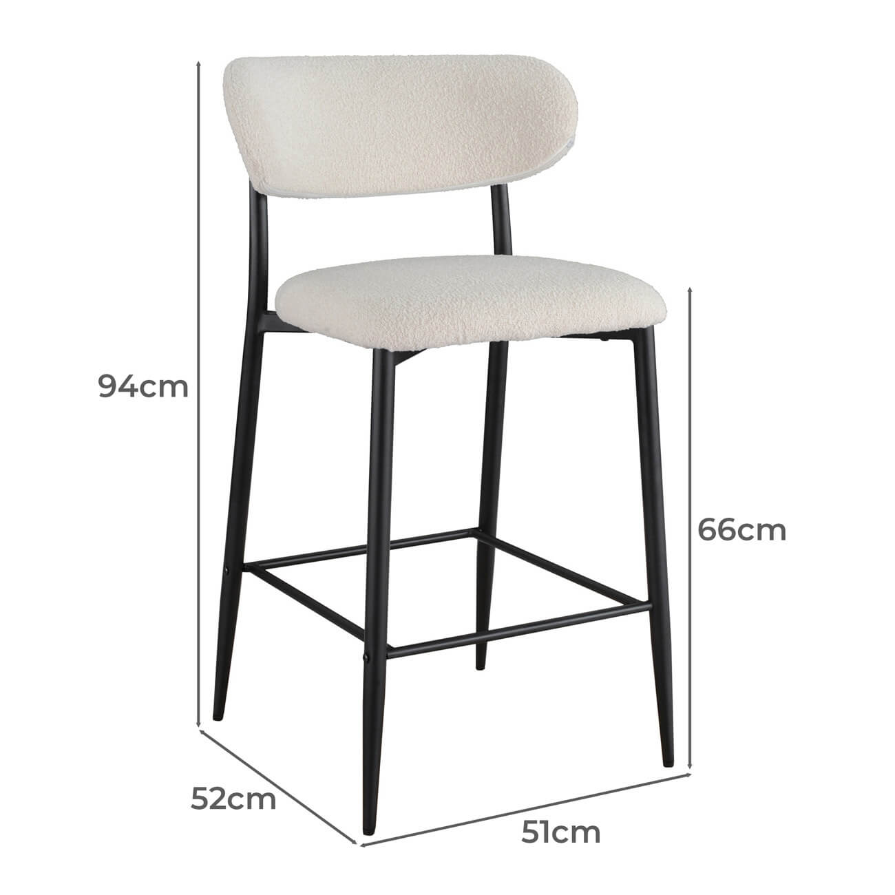 Buller | Mid Century Off White Boucle Fabric Bar Stools | Set Of 2 | White