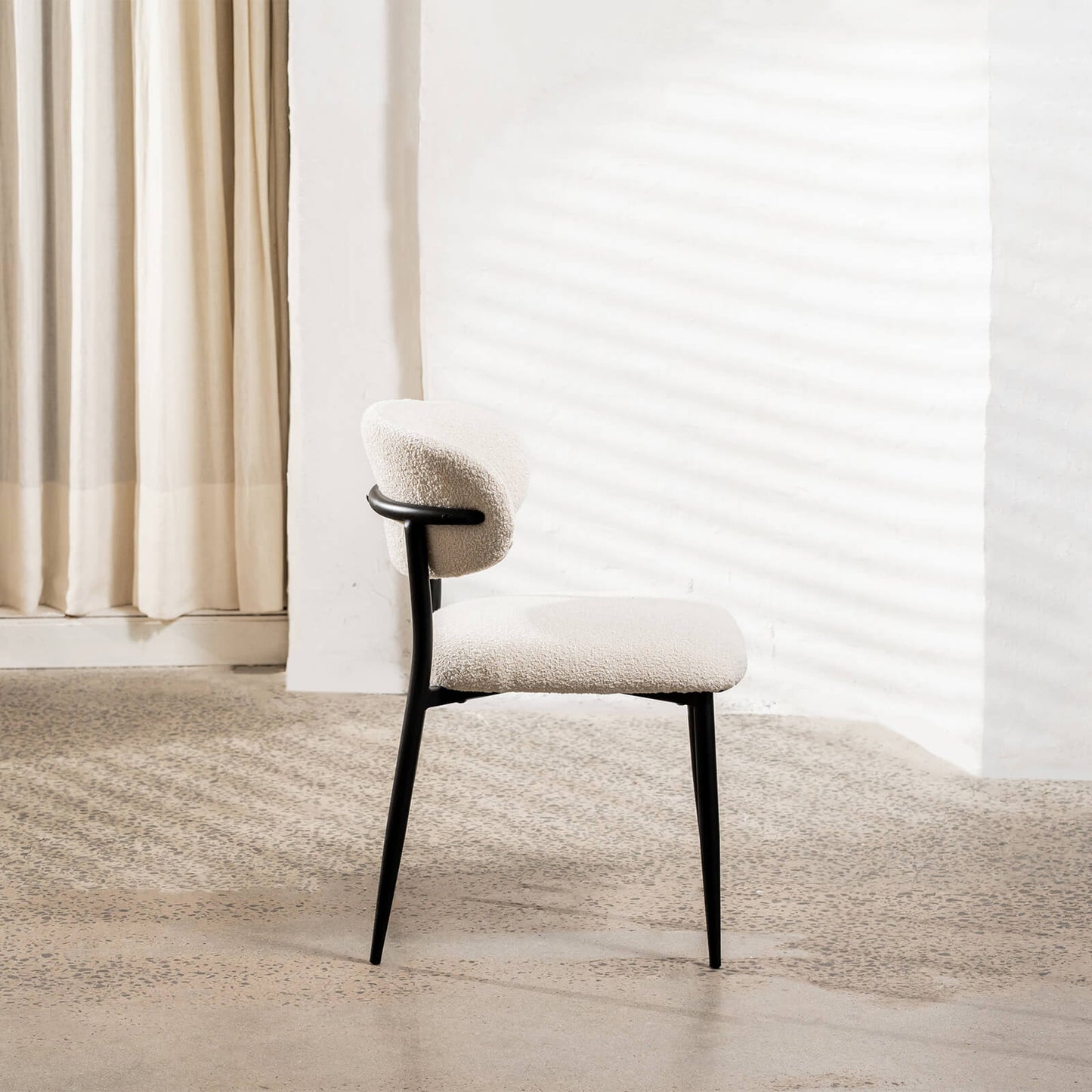 Buller | Mid Century Off White Boucle Fabric Dining Chairs | Set Of 2 | Off White