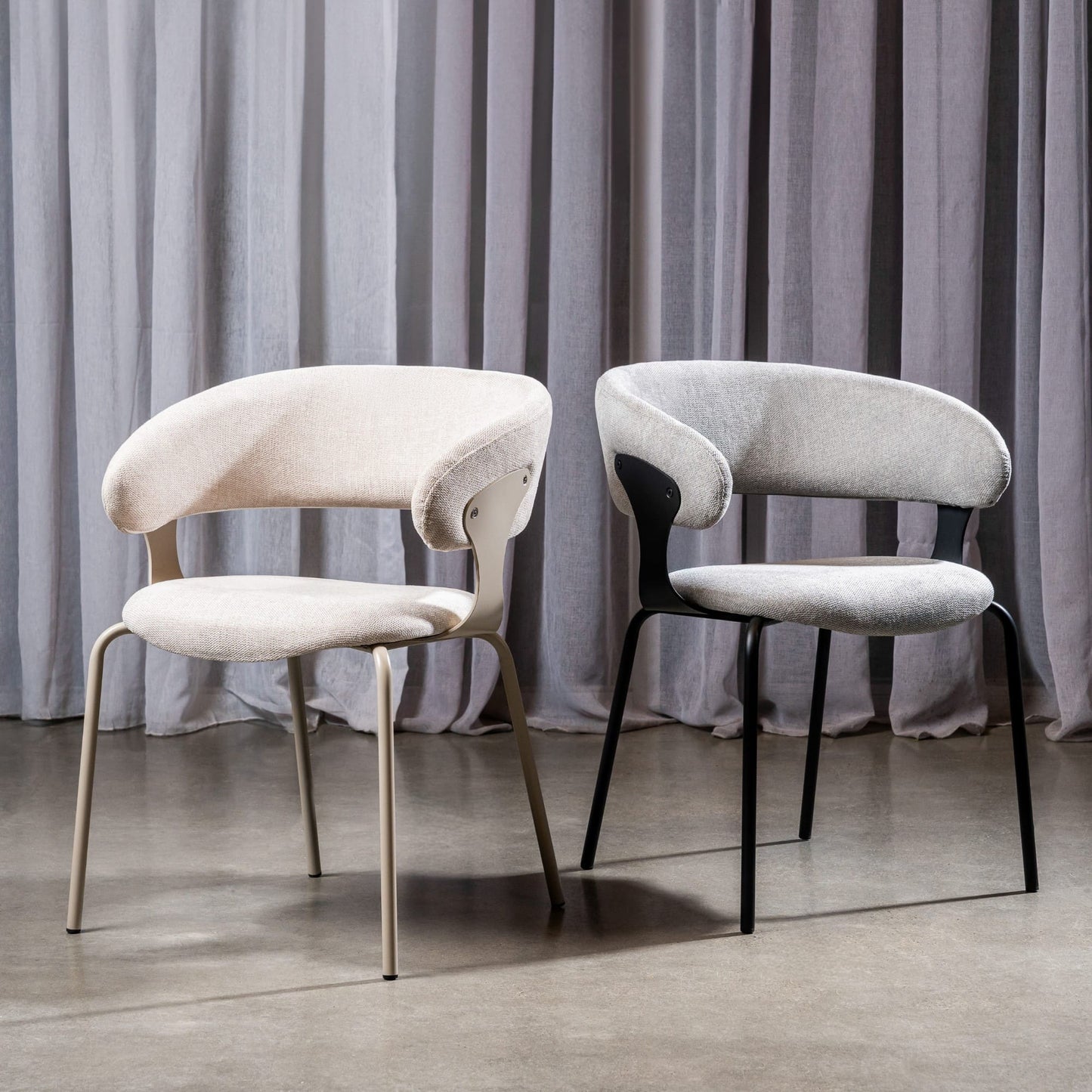 Carmelle Modern Scandinavian Chenille Fabric Dining Chairs With Arms | Latte