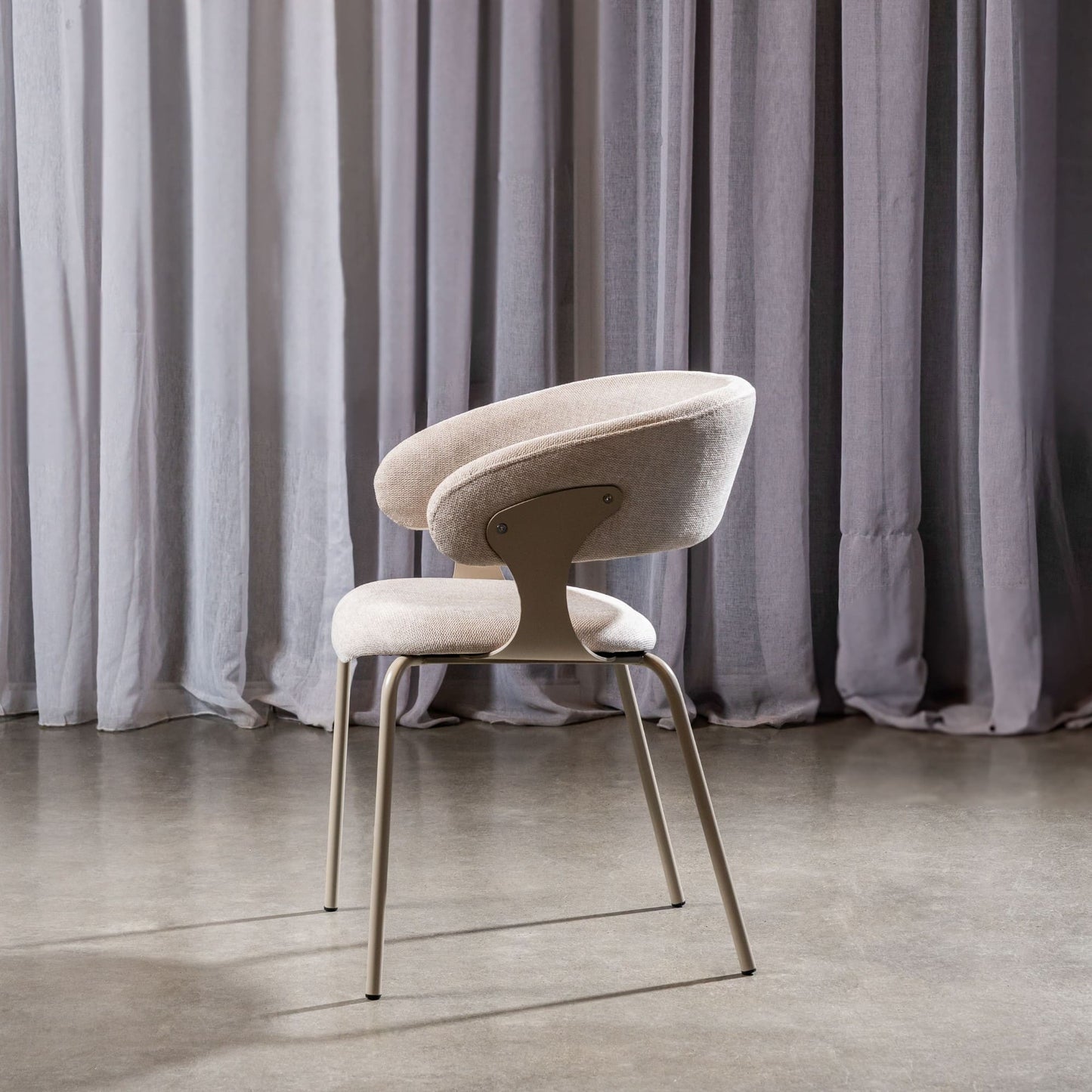 Carmelle Modern Scandinavian Chenille Fabric Dining Chairs With Arms | Latte