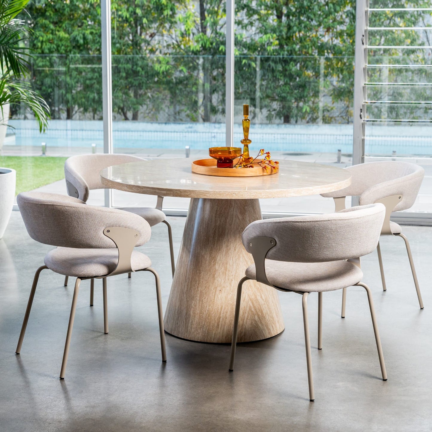 Carmelle Modern Scandinavian Chenille Fabric Dining Chairs With Arms | Latte