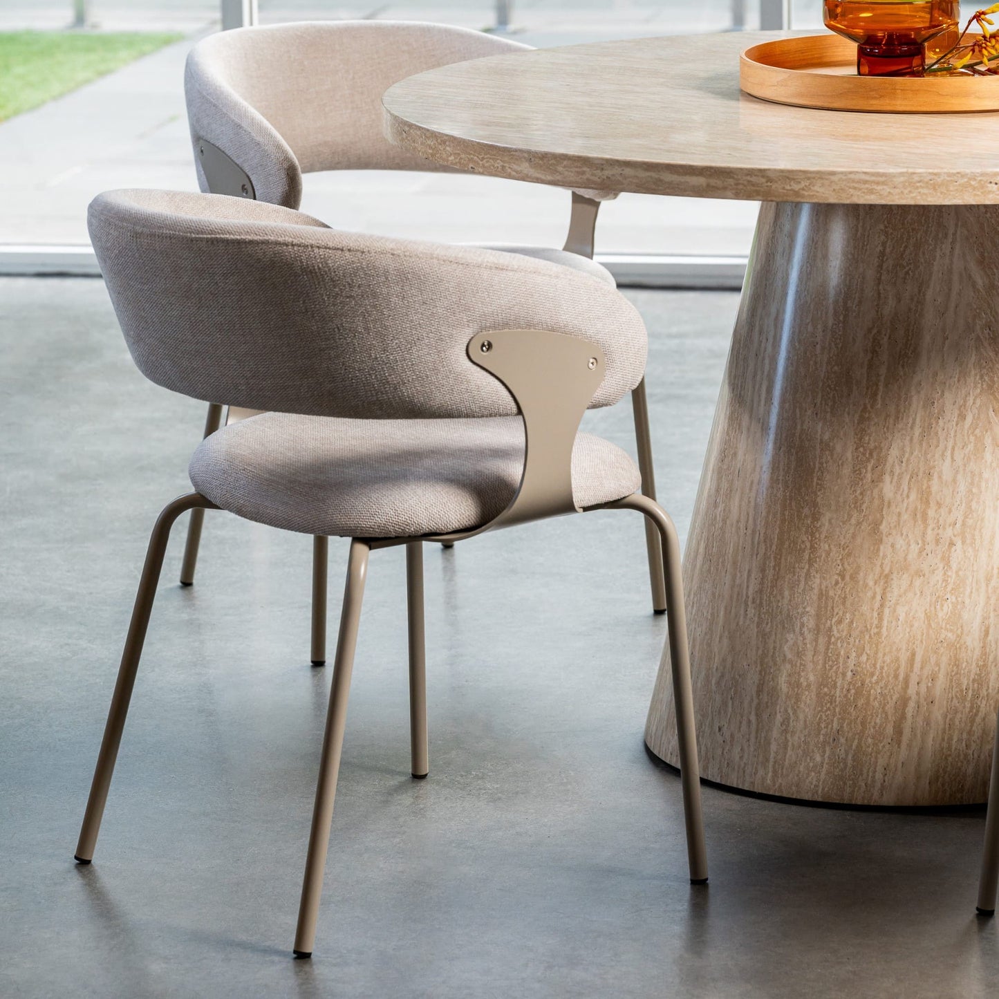 Carmelle Modern Scandinavian Chenille Fabric Dining Chairs With Arms | Latte