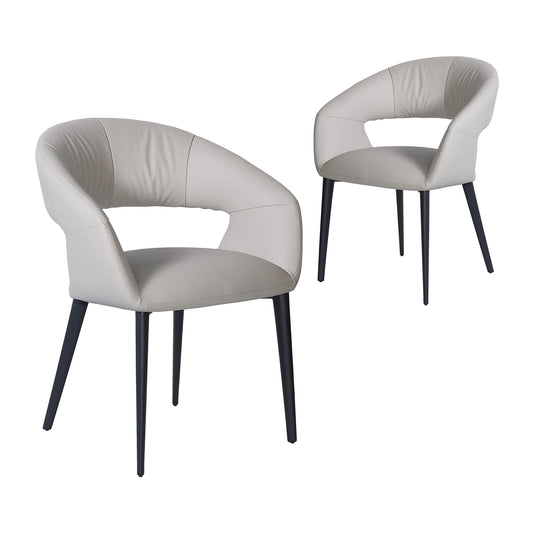 Cobberas | Modern Metal Charcoal Beige PU Leather Dining Chairs with Arms | Beige