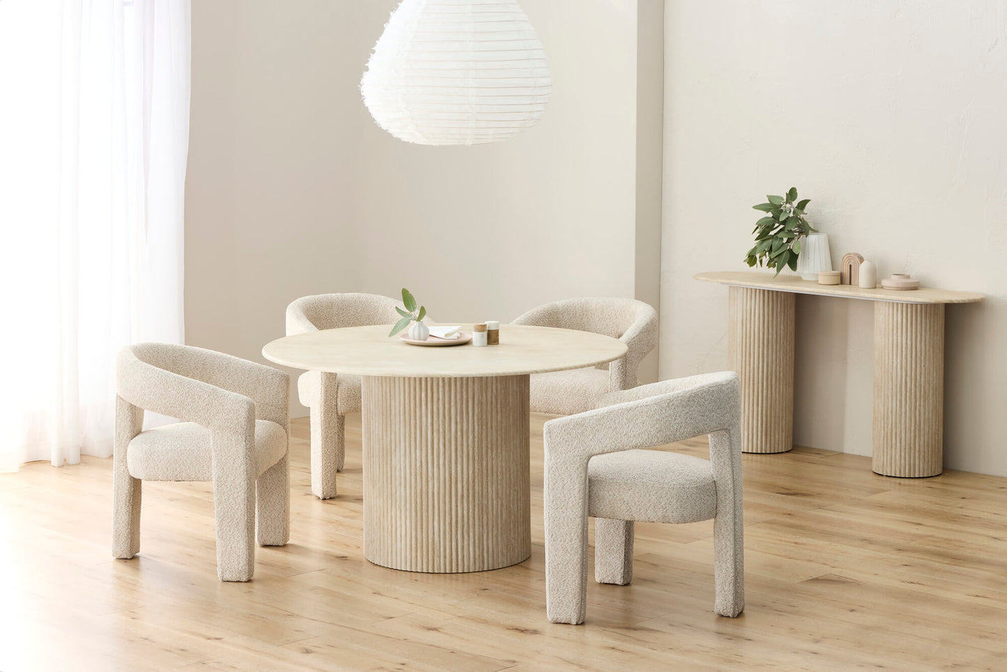 Colorado | Stone Faux Marble Beige 1.3m Round Wooden Dining Table | Beige