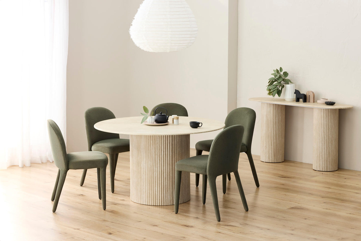 Colorado | Stone Faux Marble Beige 1.3m Round Wooden Dining Table | Beige