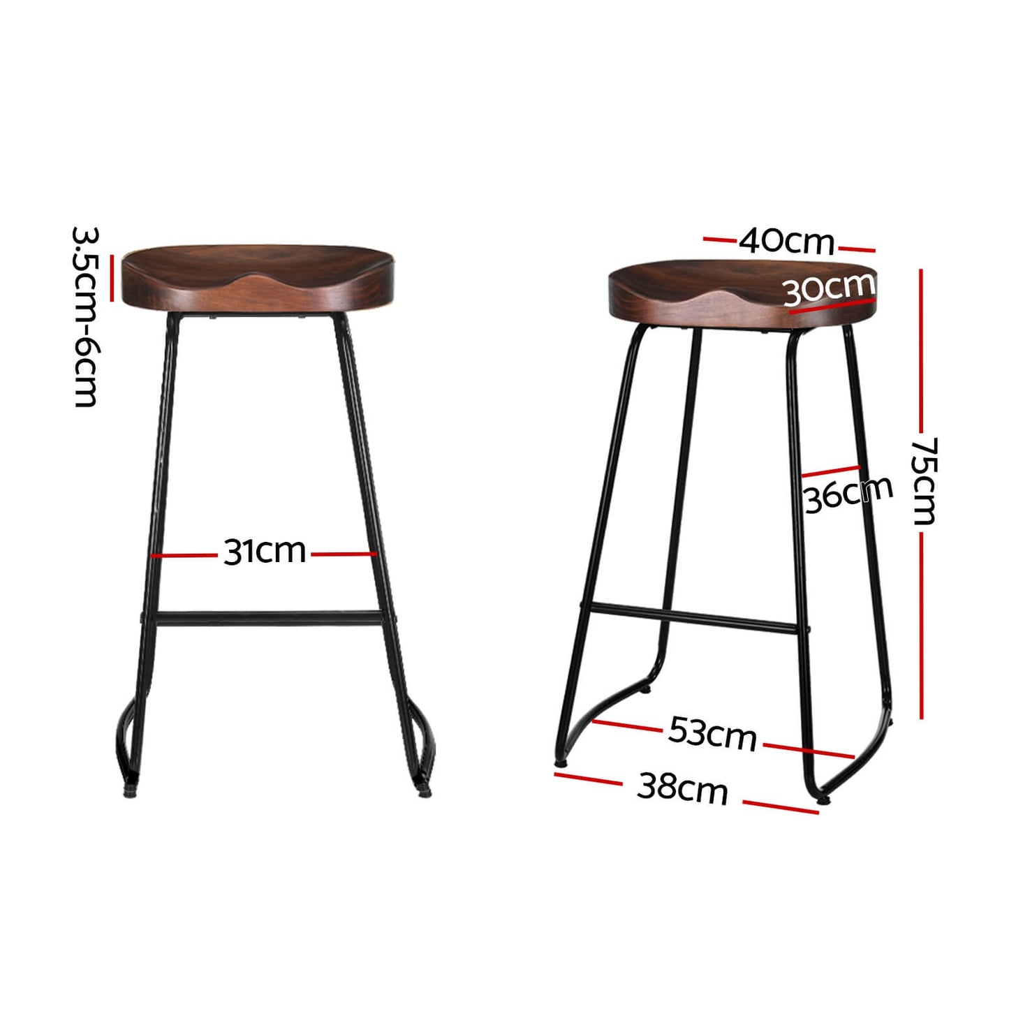 Curtin | Industrial Country Wooden Metal Bar Stools | Set Of 2 | Brown
