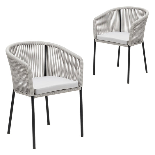 Daintree | Woven Robe Pebble Grey Metal Outdoor Dining Chairs | Set Of 2 | Pebble Grey