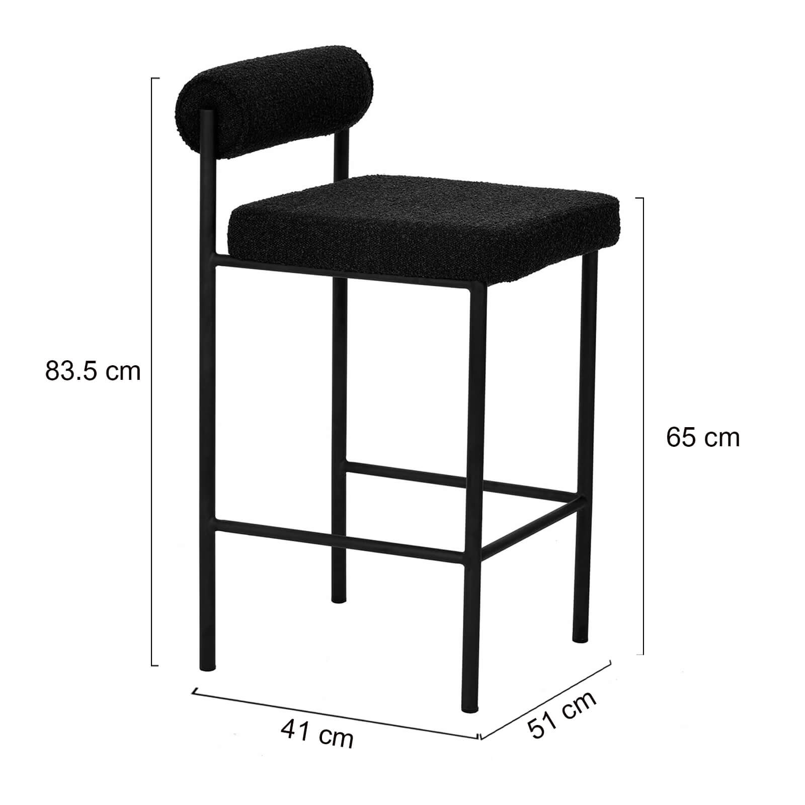 Duxton | Modern Metal Boucle Fabric PU Leather Bar Stools | Set Of 2 | Black