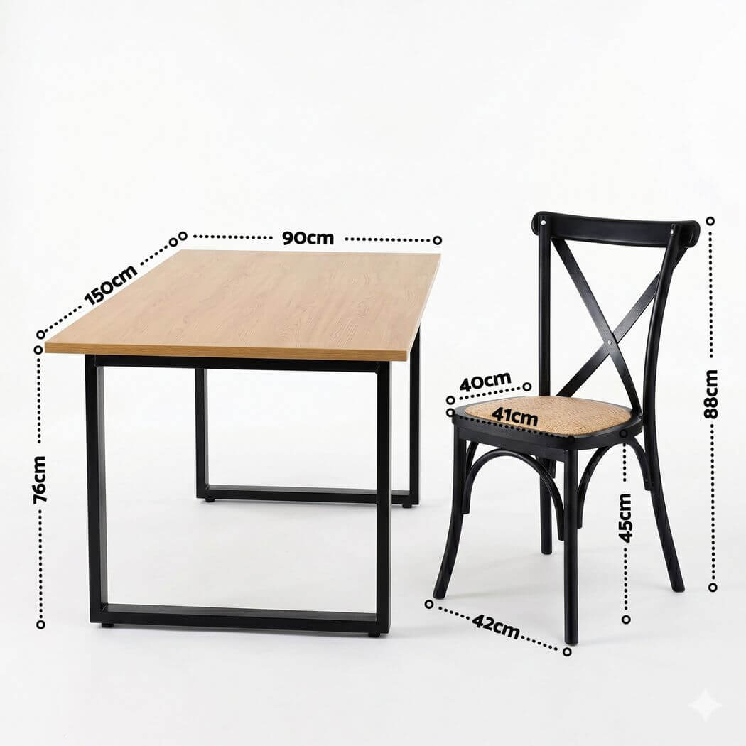 Edgewood Maynard | Industrial Natural 4 Seater Rectangular Wooden Dining Table Set | Black