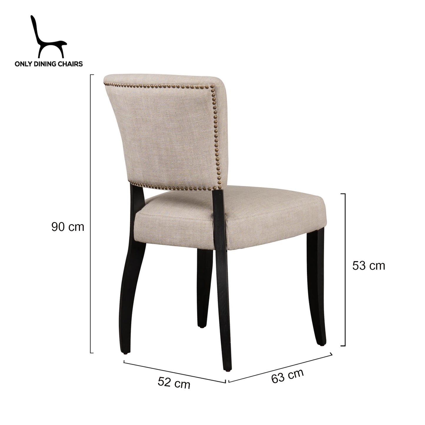 Contemporary French Provincial Natural Fabric Black Leather Dining Chairs