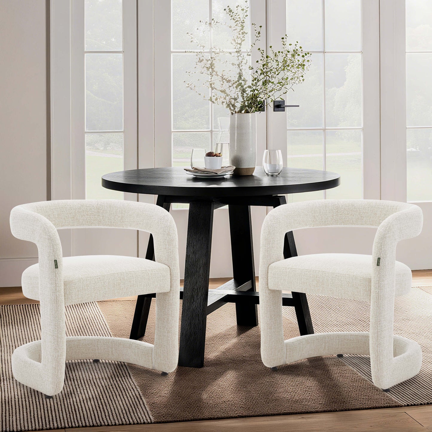 Emery | Mid Century Beige Taupe Dining Chairs With Arms | Beige