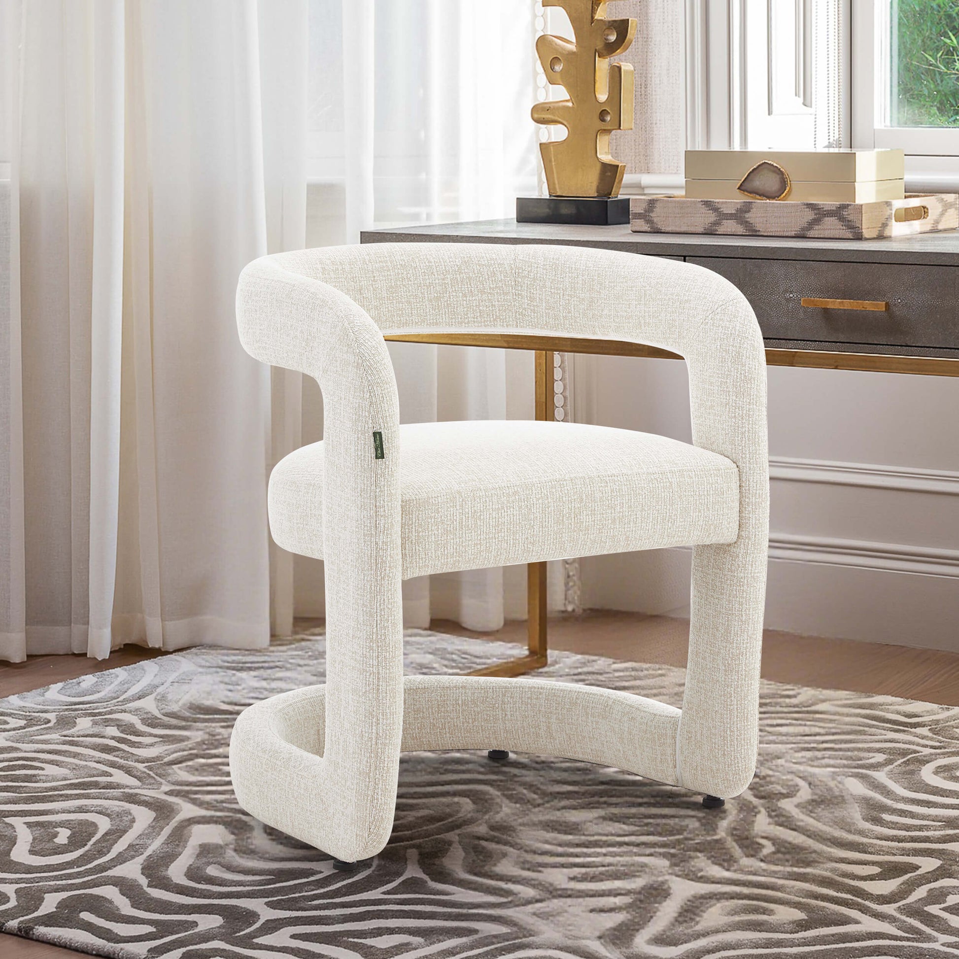 Emery | Mid Century Beige Taupe Dining Chairs With Arms | Beige