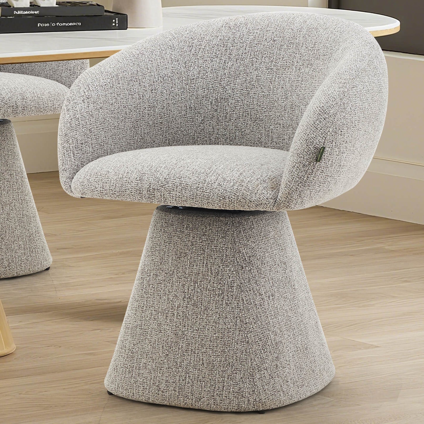 Evelyn Modern 360 Swivel Stone Fossil Grey Dining Chairs with Arms | Fossil Grey