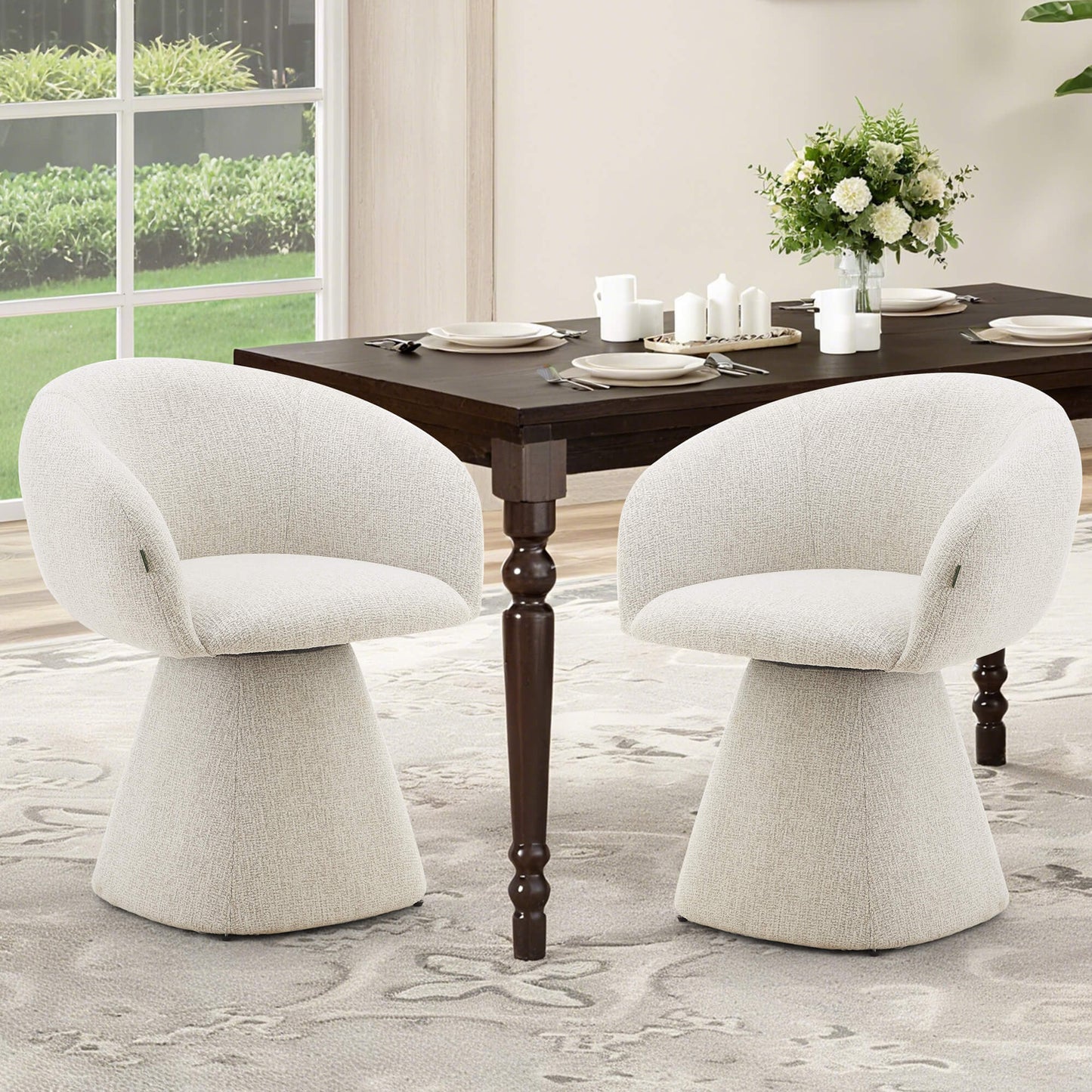Evelyn Modern 360 Swivel Stone Fossil Grey Dining Chairs with Arms | Stone