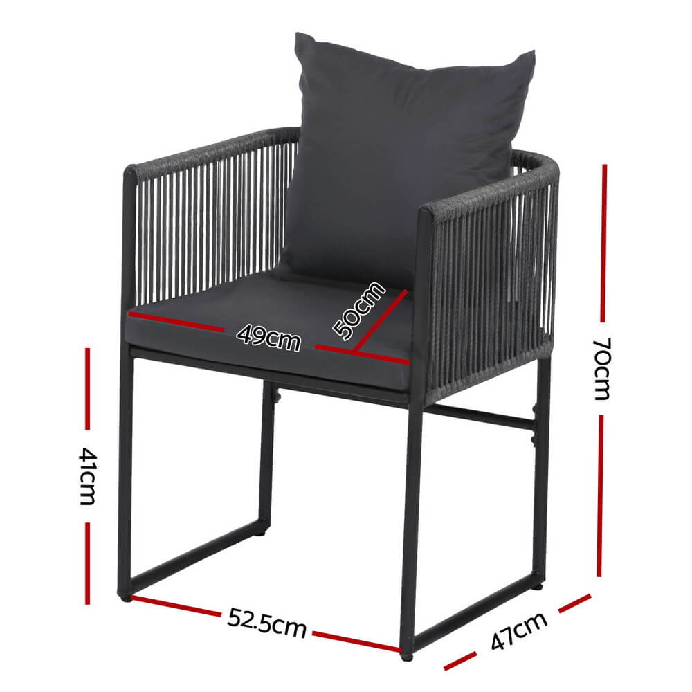 Fairhaven | Black Metal Outdoor Rope Outdoor Dining Chairs With Arms | Set Of 2 | Black