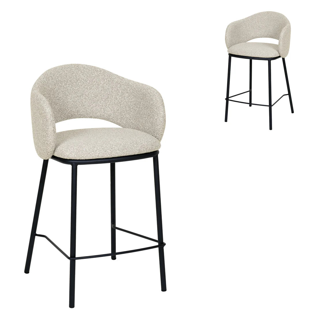 Fieldstone | Clay Grey Coastal Modern Bar Stools With Arms | Set Of 2 | Black