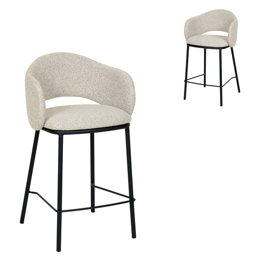 Fieldstone | Clay Grey Coastal Modern Bar Stools With Arms | Set Of 2 | Black