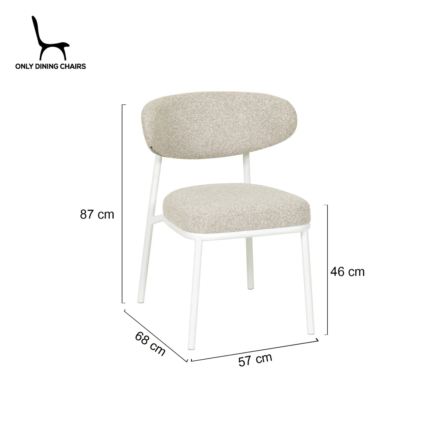 Finlay | Clay Grey Fabric Modern Commercial Coastal White Metal Dining Chairs | Set Of 2