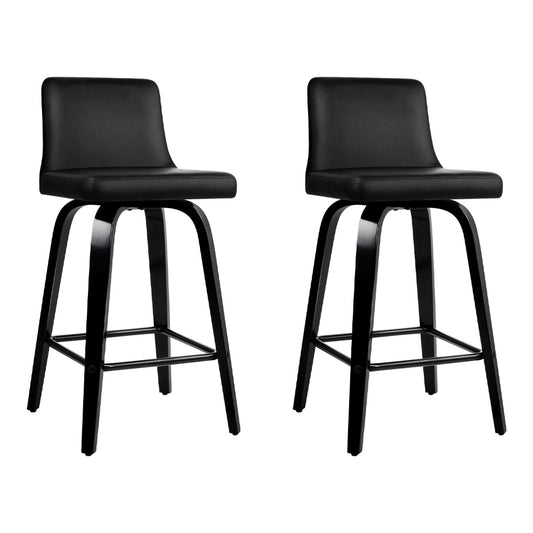 Forster | Modern Swivel Black PU Leather Wooden Bar Stools | Set Of 2
