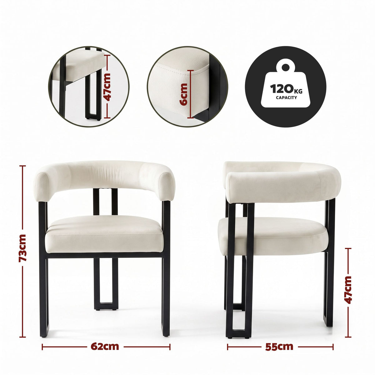 Frankland | Modern Green Black Beige Velvet Dining Chairs With Arms | Set Of 2 | Beige