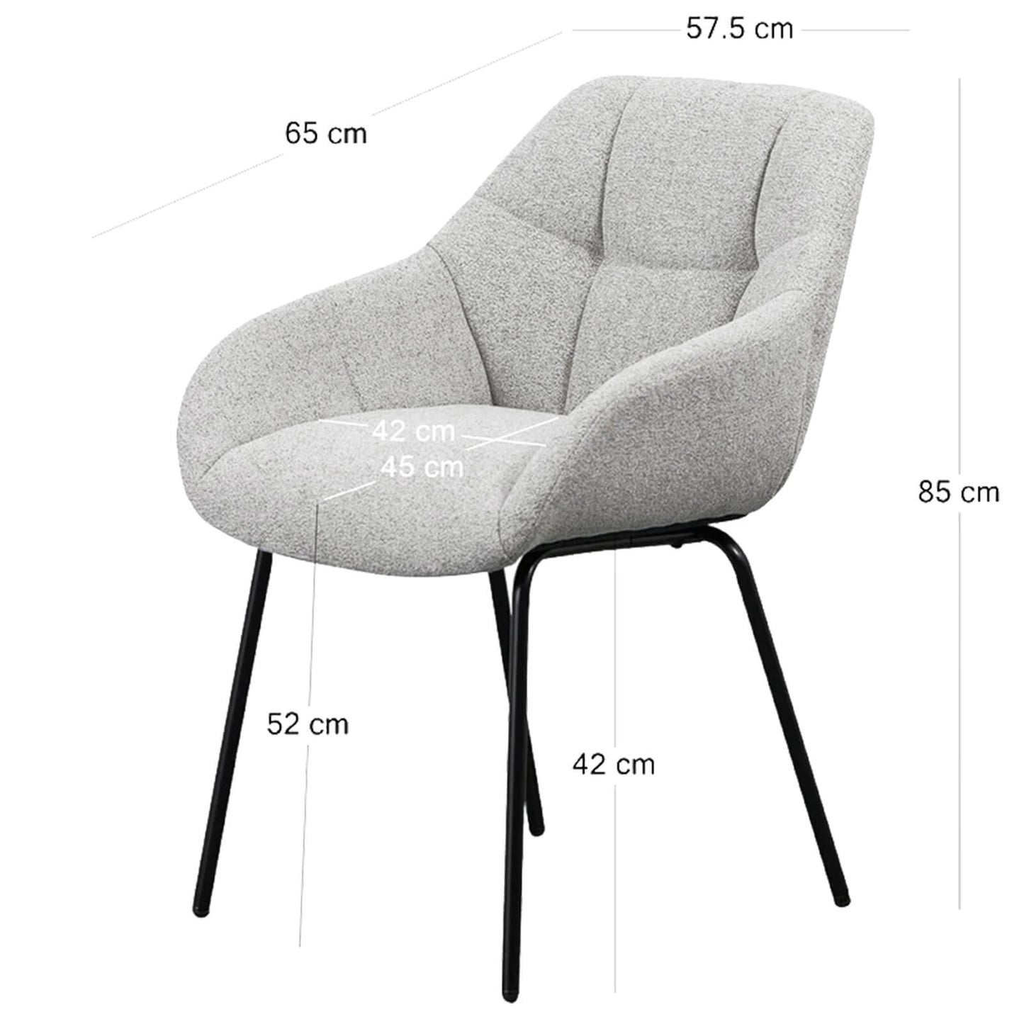 Giles | Modern Metal Grey Fabric Dining Chairs | Set Of 2 | Grey