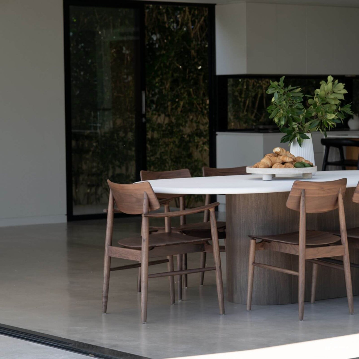 Hann | Scandinavian Coastal Natural Walnut Black Wooden Dining Chairs With Arms | Walnut