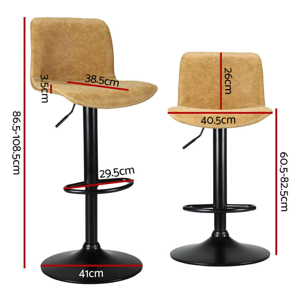 Haven | Contemporary Black Brown Vintage Leather Bar Stools | Set Of 2 | Brown