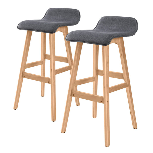 Henry | Mid-century Scandinavian Grey Fabric 74cm Wooden Bar Stools | Set Of 2 | Grey