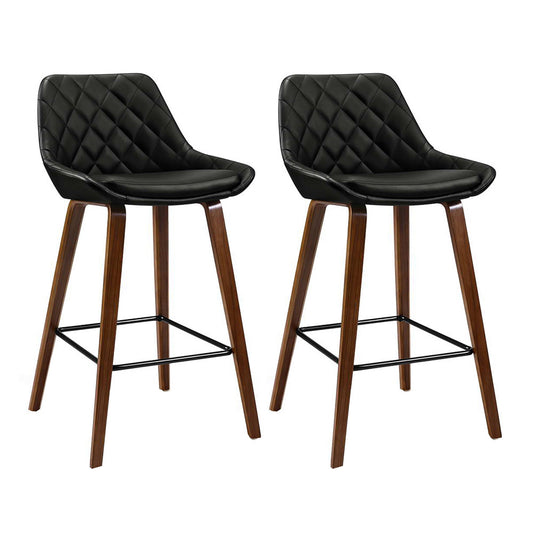 Henty | Modern 68cm Wooden Black PU Leather Bar Stools | Set of 2