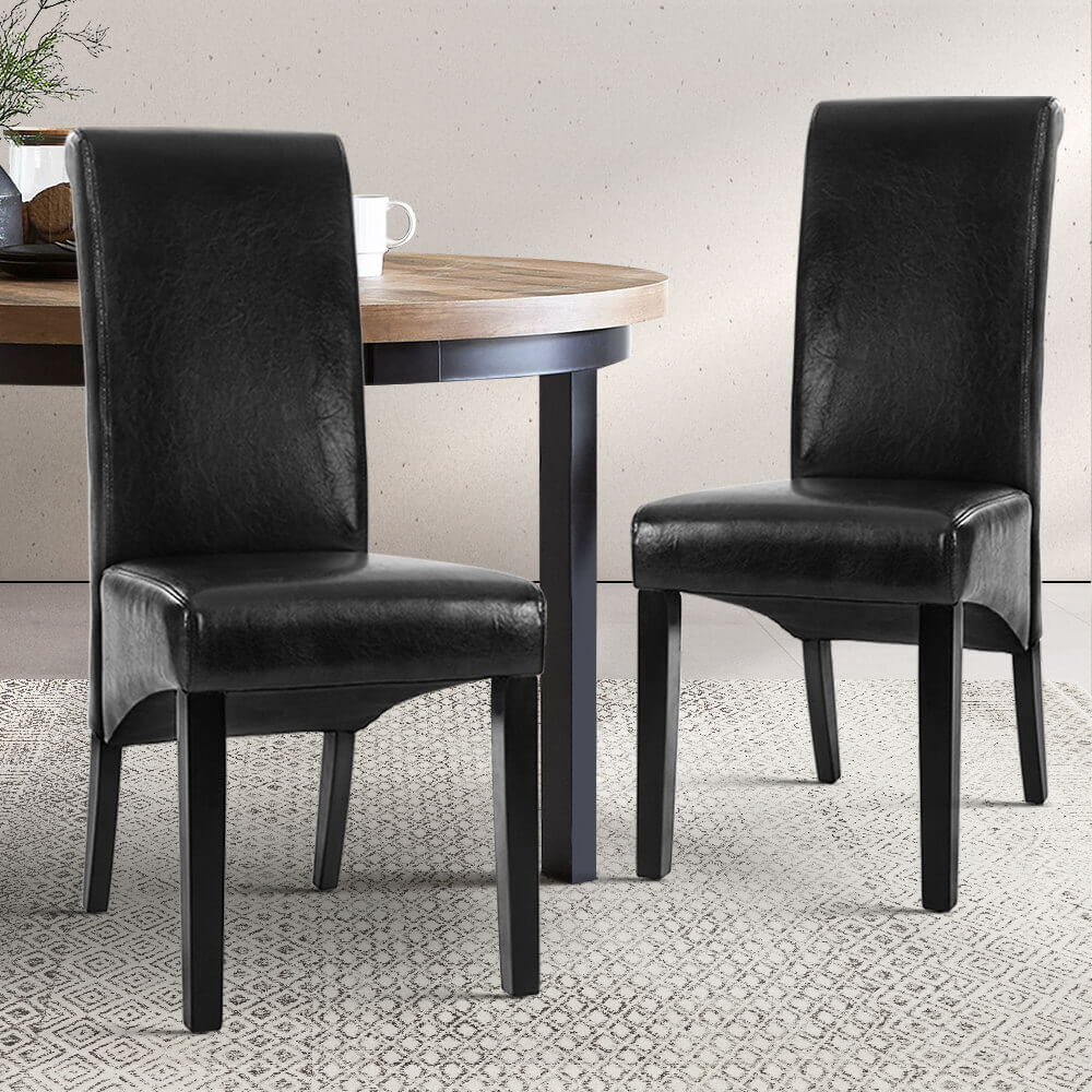 High back Wooden Black PU Leather Dining Chairs